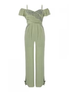 Free People In The Moment Off The Shoulder Jumpsuit Khaki