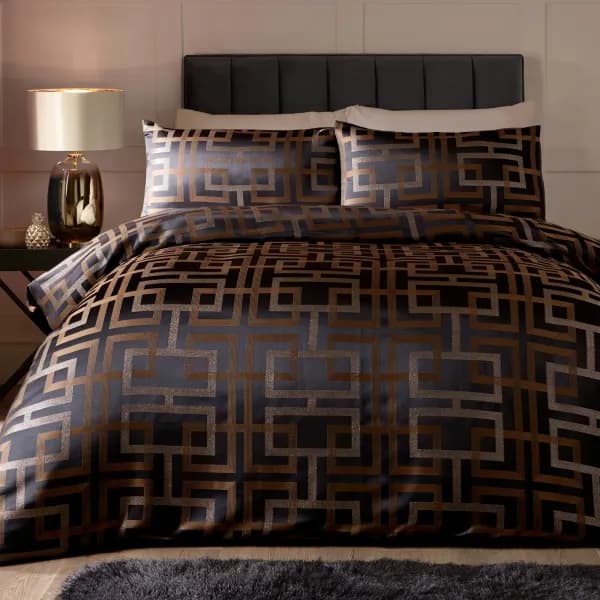 Soiree Bardon Black Duvet Cover and Pillowcase Set Black