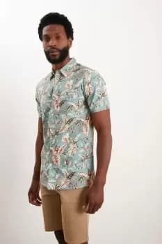 Mens Short Sleeve Light Blue Hawaiian Print Shirt