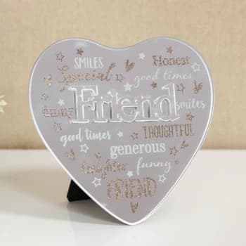 Mirror Heart Plaque with 3D Title - Friend