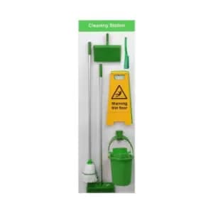 Shadow Board Cleaning Station with Lean Stand, Stocked with Hooks, Style B Green, (610mm x 2000mm)