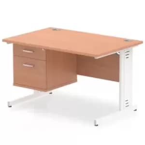 Impulse 1200 Rectangle White Cable Managed Leg Desk Beech 1 x 2 Drawer Fixed Ped