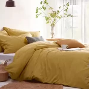 The Linen Yard Stonehouse Ochre 100% Cotton Duvet Cover and Pillowcase Set Yellow