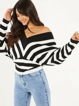 Quiz Black Stripe Cropped Jumper - S