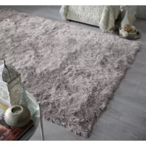 Dazzle Modern Thick Silky Shiny Yarn Shaggy Rug in 120x170cm (4'x5'x6''), Silver