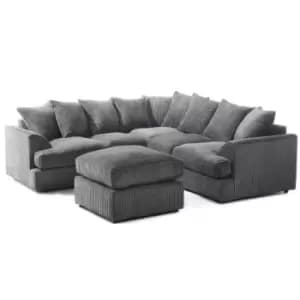 Lana Modern T Arm Jumbo Cord Corner Sofa And Footstool Grey