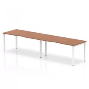 Single White Frame Bench Desk 1600 Walnut (2 Pod)