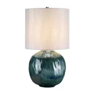 Table Lamp Ocean Blue Light Grey Faux Silk Shade Included Blue LED E27 60W Bulb