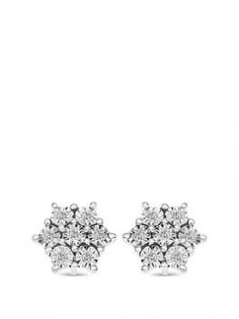 Love DIAMOND Sterling Silver 8 Point Diamond Cluster Stud Earrings, Silver, Women