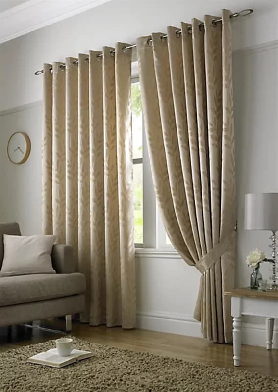Alan Symonds Tivoli Lined Ring Top Curtains - Pair Eyelet Curtains 117x137cm Beige 70625904002