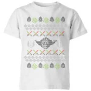 Star Wars Yoda Knit Kids Christmas T-Shirt - White - 11-12 Years