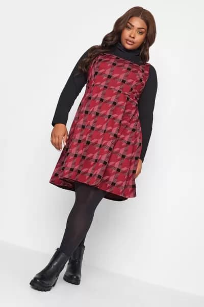 Dogtooth Square Neck Pinafore Dress