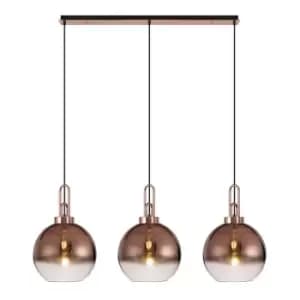Luminosa Linear 3 Light Pendant E27 With 30cm Globe Glass, Copper, Clear Copper, Matt Black