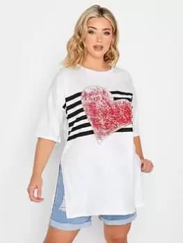 Yours Embellished Heart T-Shirt White, Size 20, Women