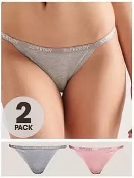 Superdry Pack of 2 Organic Cotton Briefs - Pale Pink/Grey, Pink, Size 10, Women