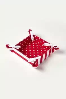 Reversible Fabric Bread Basket Polka Dots Red Foldable Basket