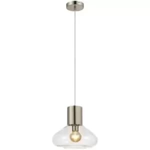 Luminosa Olena Wide Ceiling Pendant, E27, Satin Nickel, Clear Glass