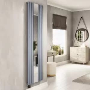 Light Grey Electric Vertical Designer Radiator 1.2kW with Mirror and WiFi Thermostat - H1800xW500mm - IPX4 Bathroom Safe