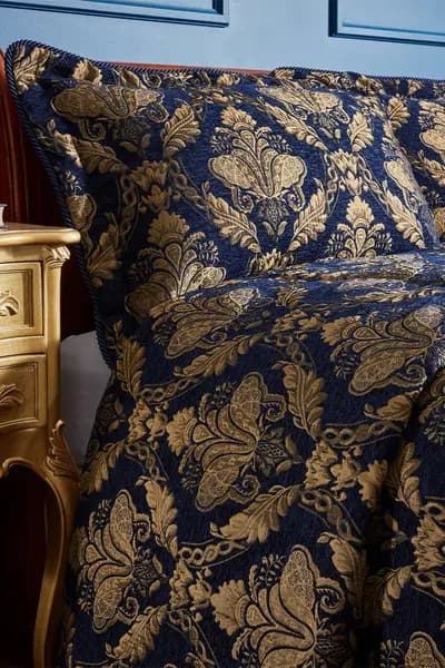 Paoletti Shiraz Traditional Damask Jacquard Floral Piped Pillow Sham Navy