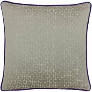 Riva Paoletti - Belsize Geometric Square Jacquard Weave Piped Cushion Cover, Taupe/Purple, 45 x 45 Cm