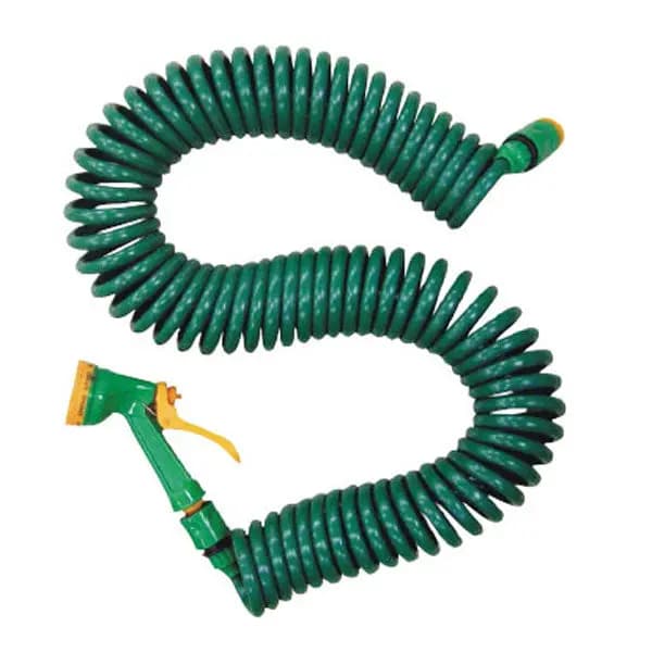 50ft (15m) Coil Garden Hose Pipe & Spray Gun with Holder