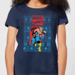 Marvel Avengers Thor Womens Christmas T-Shirt - Navy - L