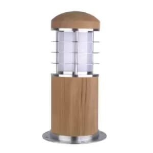 Poole 1 Light Outdoor Bollard Light Stainless Steel, Teak IP55, E27