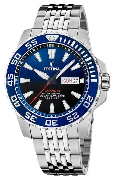 Festina F20661/1 Mens Diver (45mm) Blue Dial / Stainless Watch