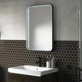 Black LED Bathroom Mirror with Demister - 700 x 500mm - Sensio Aspect