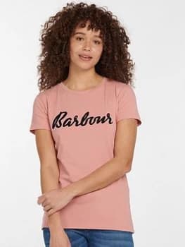 Barbour Rebecca Logo Tee - Peach, Pink, Size 10, Women