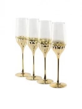 Waterside Set Of 4 Gold Art Deco Flute Glasses