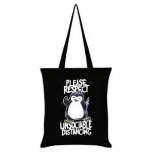 Psycho Penguin Please Respect Unsociable Distancing Tote Bag (One Size) (Black/White)