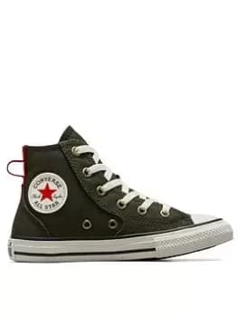 Converse Chuck Taylor All Star Crafted Remastered Kids Hi Top Trainers, Khaki, Size 1 Older