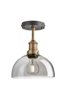 Brooklyn Tinted Glass Dome Flush Mount, 8 Inch, Smoke Grey, Brass holder