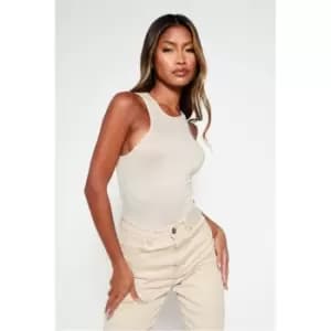I Saw It First Stone Jersey Racer Neck Bodysuit - Brown