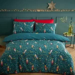 Catherine Lansfield Christmas Nutcracker Green Duvet Set - Double, Cotton