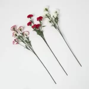HOMESCAPES Artificial Carnation Spray Single Stem Set of 3, 55cm - Pink, Green, White
