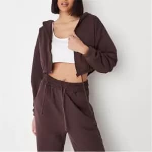Missguided Zip Through Cropped Hoodie - Brown