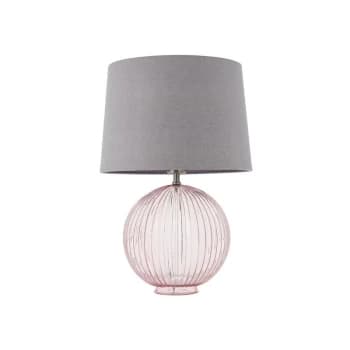 Endon Lighting Jemma & Mia - Table Lamp Dusky Pink Ribbed Glass & Charcoal Linen 1 Light IP20 - E27