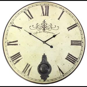 Large Vintage Style Cafe des Marguerites Wall Clock with Pendulum