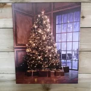 50cm x 40cm Christmas Tree and Presents Scene Battery LED Sparkling Wall Canvas Picture Tap Touch - Snowtime