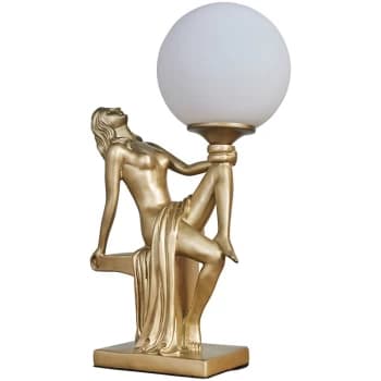 Vintage Table Lamp Woman Art Deco With Glass Shade - Gold - No Bulb