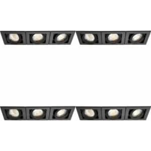 4 pack Triple Recessed Boxed Downlight - 3 x 50W GU10 Reflector - Matt Black
