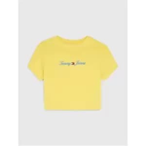 Tommy Jeans Acid Wash Linear Logo T Shirt - Yellow