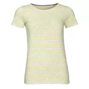SOLS Womens/Ladies Miles Striped Short Sleeve T-Shirt (M) (Ash/Lemon)