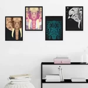 SET_076 Multicolor Decorative Framed Painting (4 Pieces)