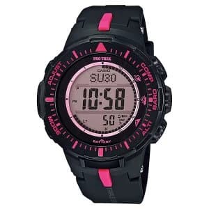 Casio PRO TREK Triple Sensor Version 3 TOUGH SOLAR Watch PRG-300-1A4 - Black + Pink