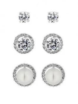 Jon Richard Silver Pearl And Crystal Stud Earrings - Pack Of 3