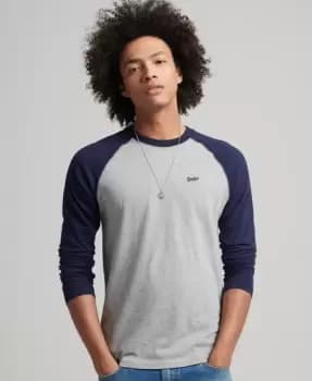 Superdry Mens Organic Cotton Essential Long Sleeved Baseball Top Navy / Grey Marl/Rich Navy - Size: L