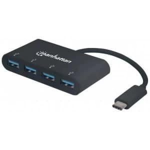 Manhattan USB-C 4-Port Hub/Dock USB-C to 4x USB-A Ports 5 Gbps (USB 3.2 Gen1 aka USB 3.0) Bus Power Cable 20cm SuperSpeed USB Black Three Year Warrant